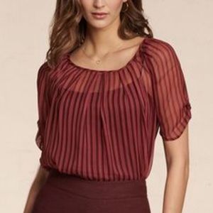 Worth Silk Chiffon Henna Stripe Tie Neck Layer Blouse NWT